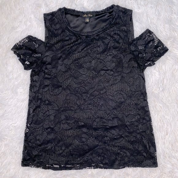 Melissa Paige Tops - Black Lace Cold Shoulder Top